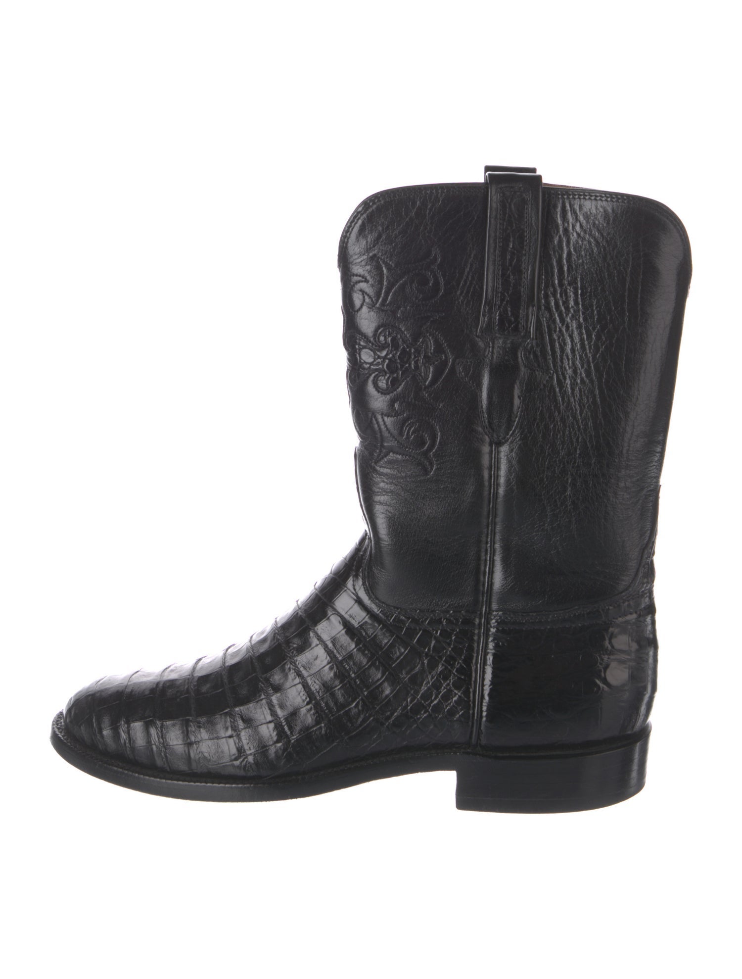 Lucchese Leather Embroidered Accent Western Boots