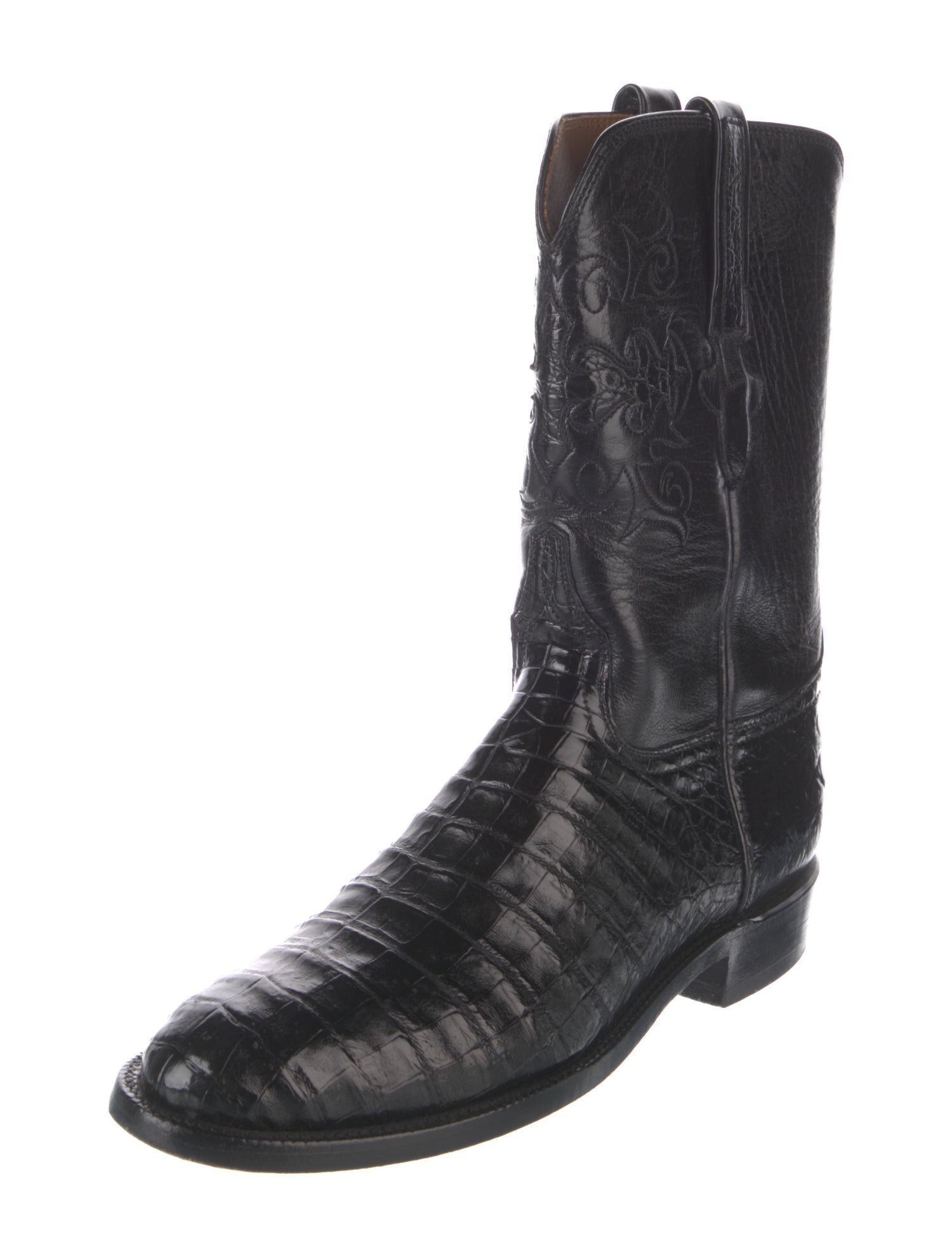 Lucchese Leather Embroidered Accent Western Boots