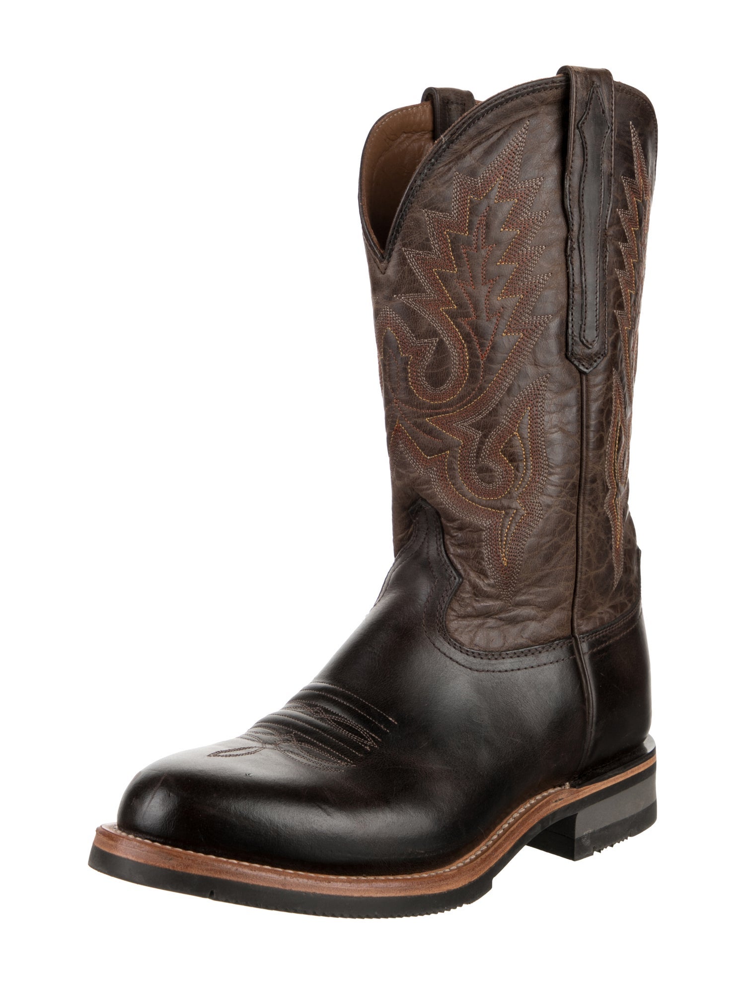 Lucchese Leather Embroidered Accent Western Boots