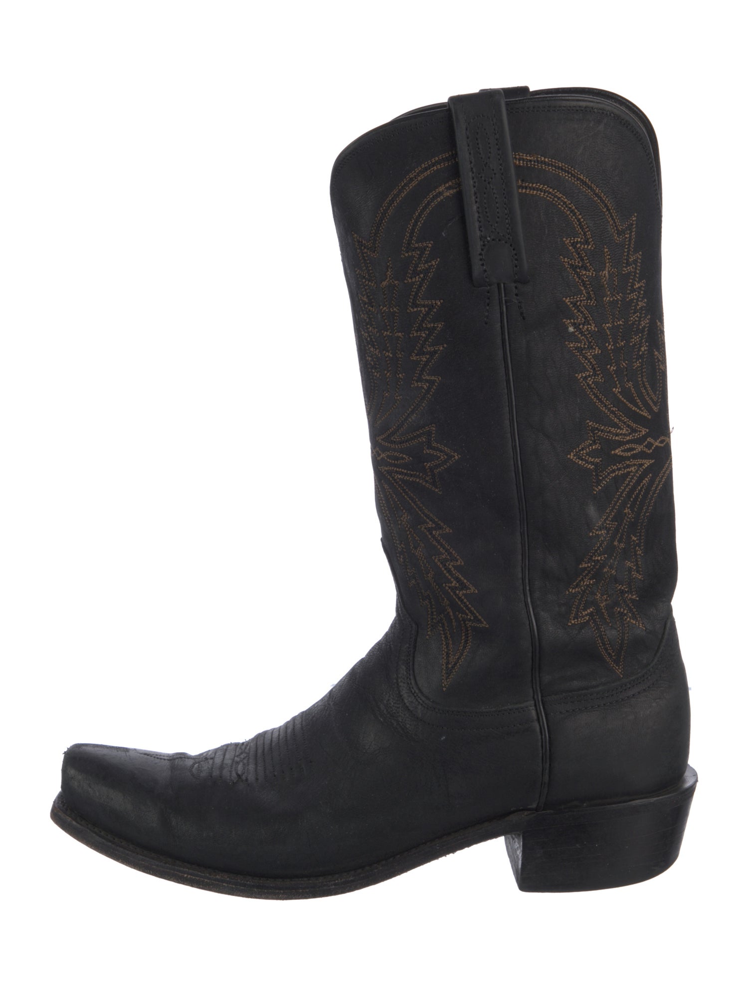 Lucchese Leather Embroidered Accent Western Boots