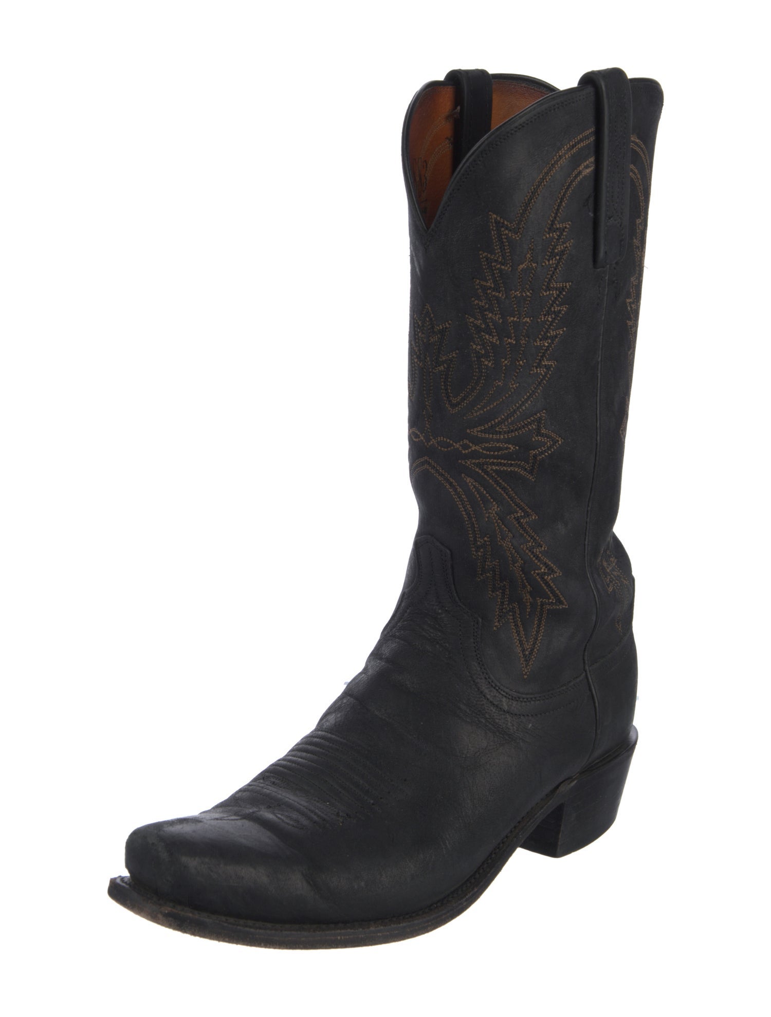 Lucchese Leather Embroidered Accent Western Boots