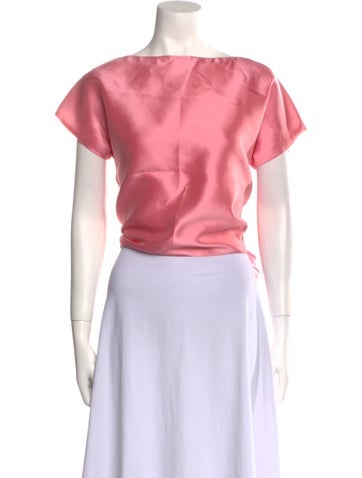 Leal Daccarett Tops Silk Bateau Neckline Crop Top XS