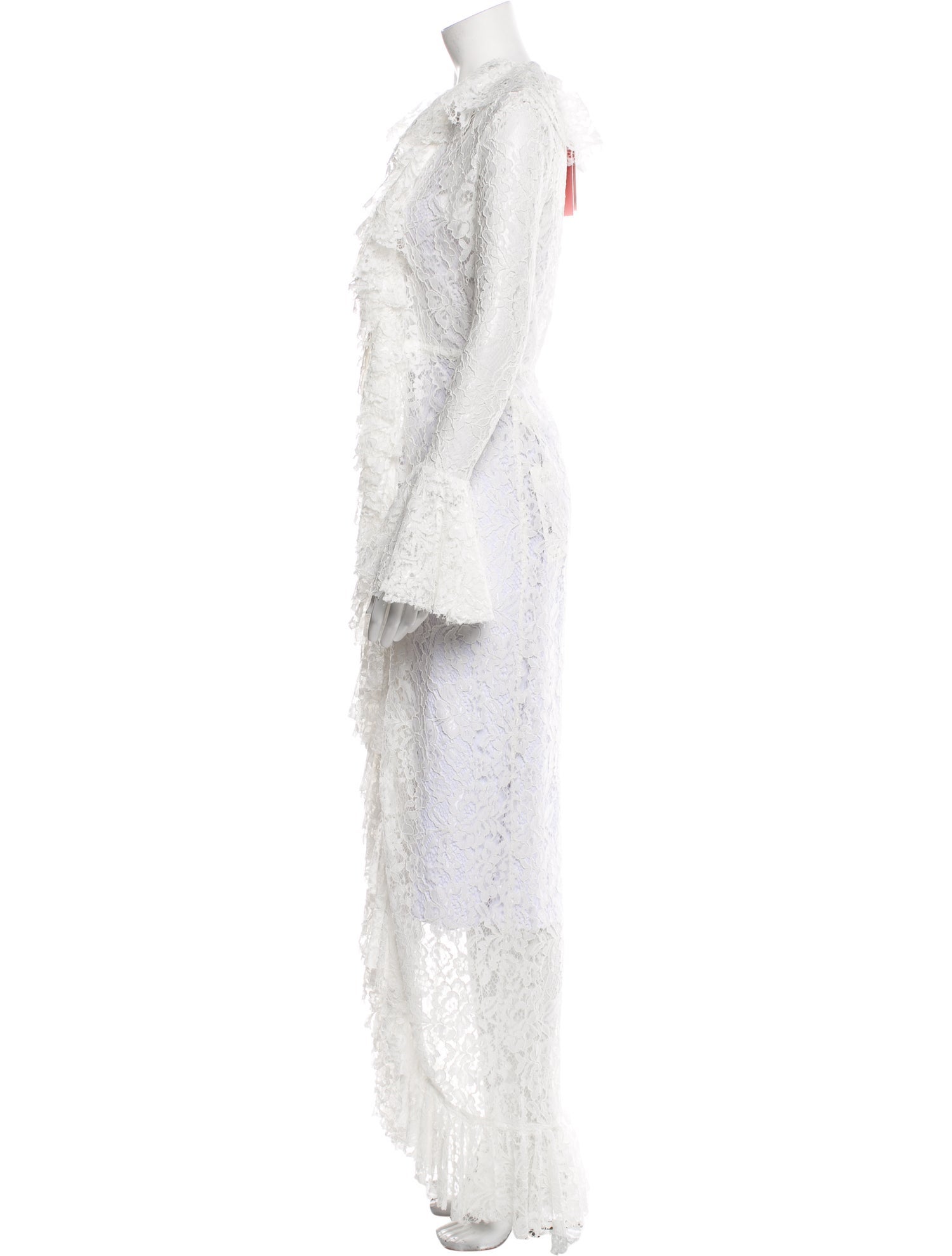 LA COMMUNE MAGIQUE Lace Pattern Ruffle Embellishment Robe