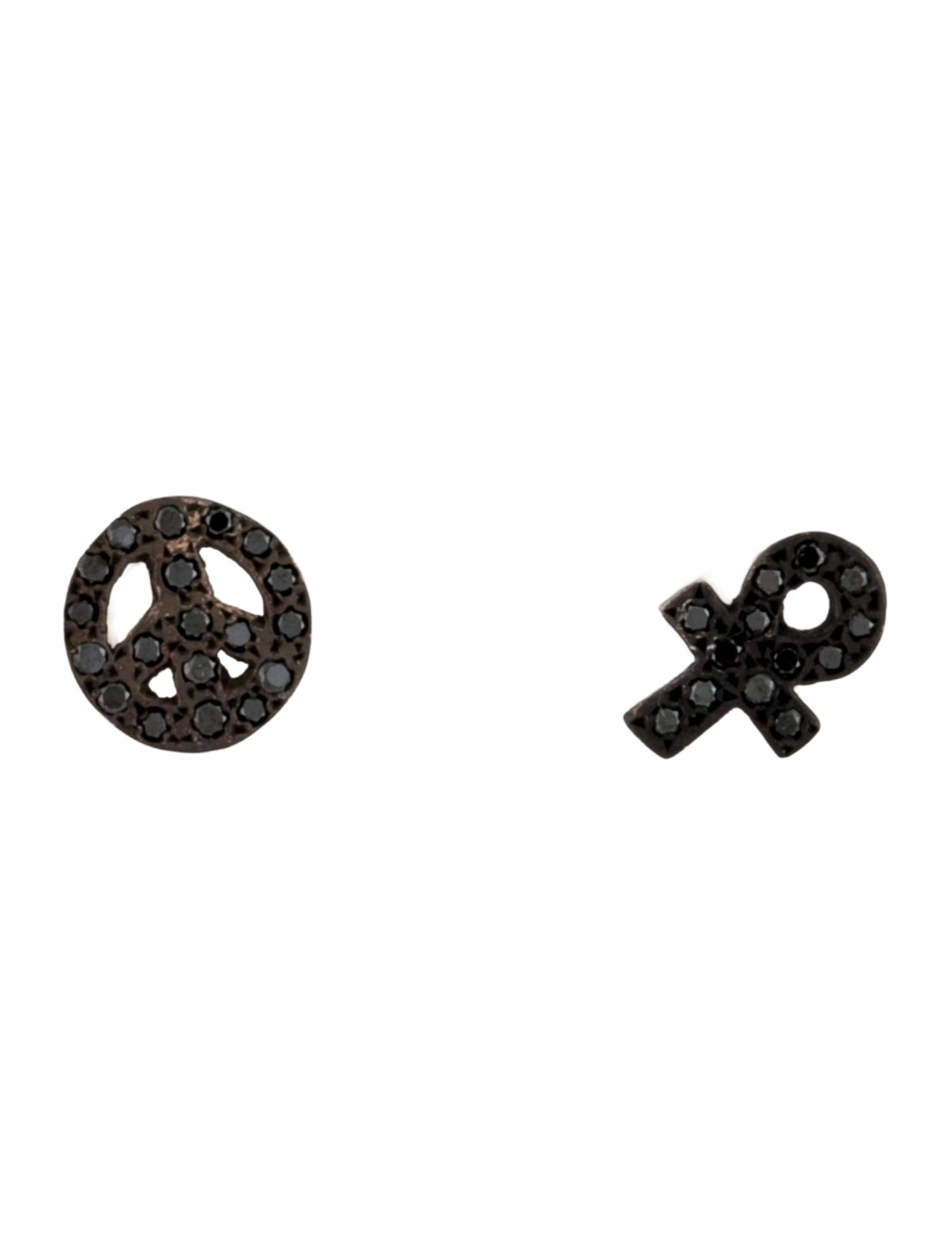 Lee Brevard Diamond Ankh & Peace Symbol Stud Earrings