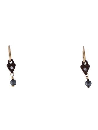 Lee Brevard Hematite,Cubic Zirconia $ Diamond Dangle Hoop Earrings
