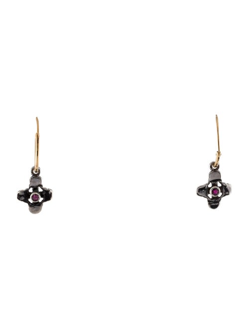 Lee Brevard Ruby Tiny Signature Cross Endless Hoop Charm Earrings