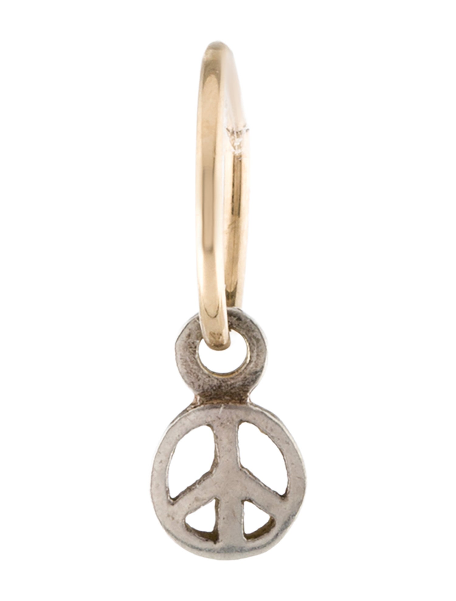 Lee Brevard Two Tone Tiny Peace- Endless Hoop Charm Single Earring