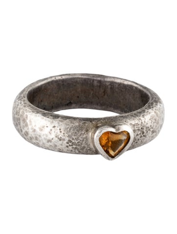 Pre-owned Lee Brevard Citrine Heart Textured Ring In Multicolor