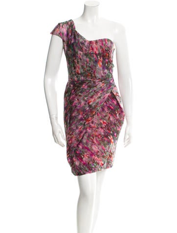 Lela Rose Abstract Print One-Shoulder Dress