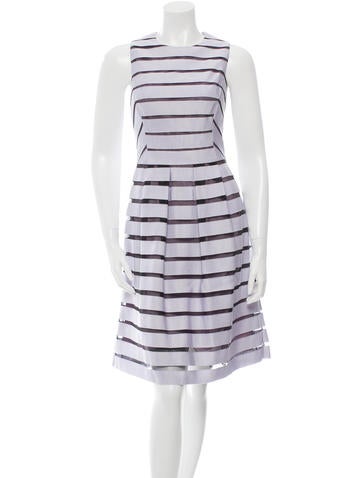 Lela Rose Grosgrain Striped Mesh Dress