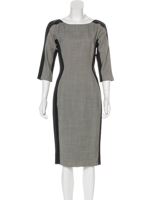 Lela Rose Wool Houndstooth Dress Grey