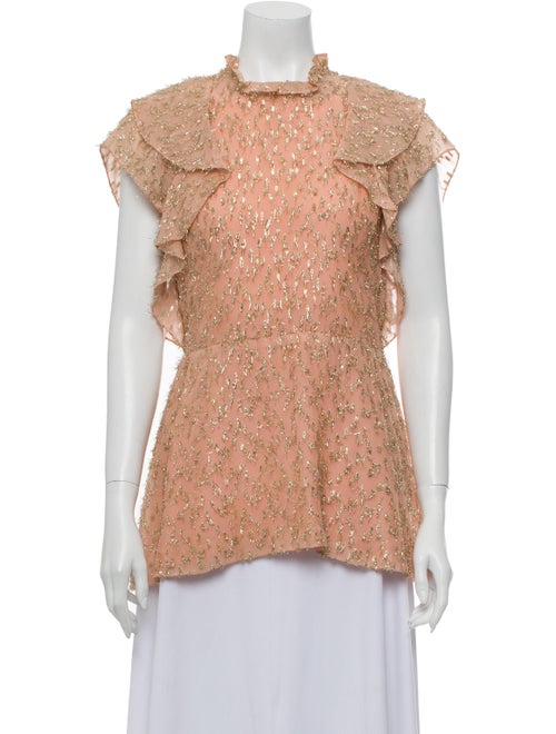 Lela Rose Floral Print Crew Neck Top Rose