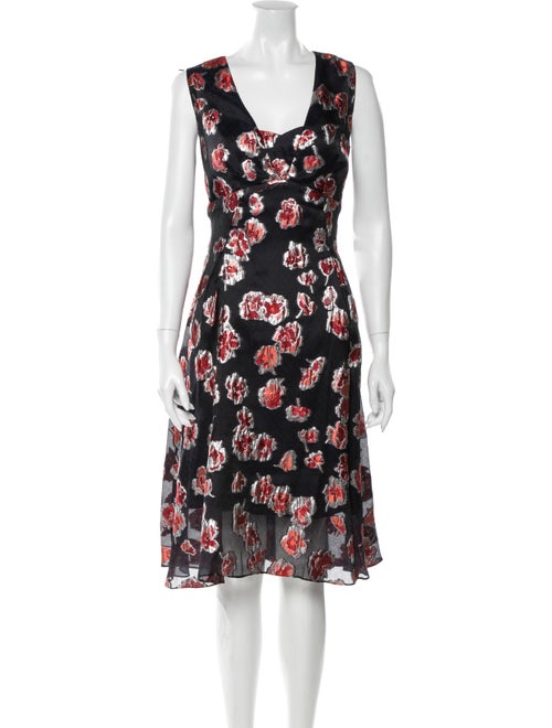Lela Rose Floral Print Midi Length Dress Rose
