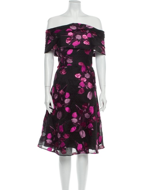 Lela Rose Floral Print Knee-Length Dress Rose