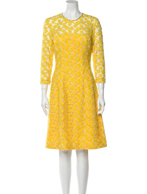 Lela Rose Floral Print Knee-Length Dress Rose