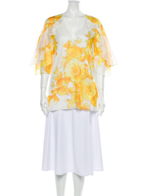 Lela Rose Floral Print V-Neck Tunic Rose