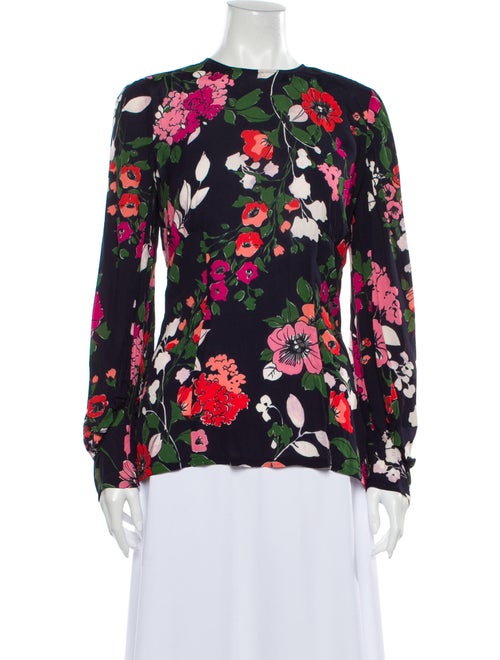 Lela Rose Floral Print Crew Neck Blouse Rose