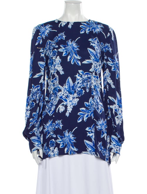 Lela Rose Floral Print Crew Neck Blouse Rose