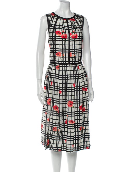 Lela Rose Plaid Print Midi Length Dress Rose