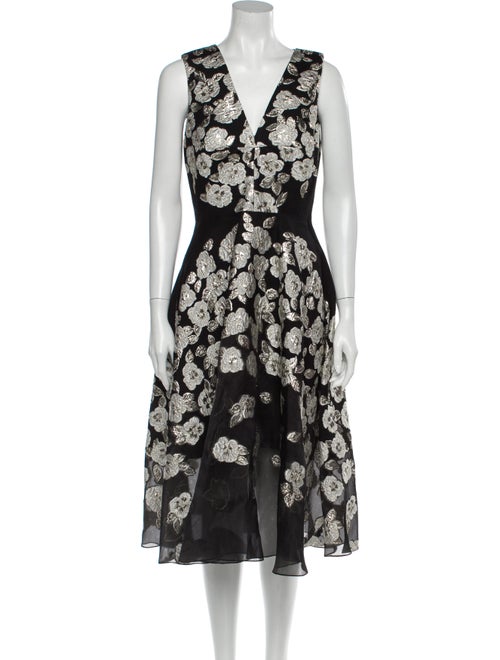 Lela Rose Floral Print Midi Length Dress Rose