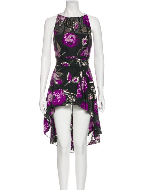 Lela Rose Floral Print Midi Length Dress Rose