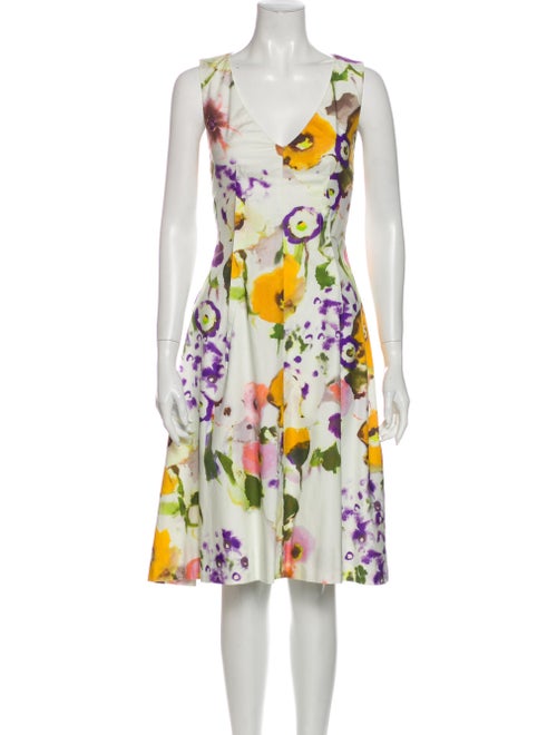 Lela Rose Floral Print Midi Length Dress Rose