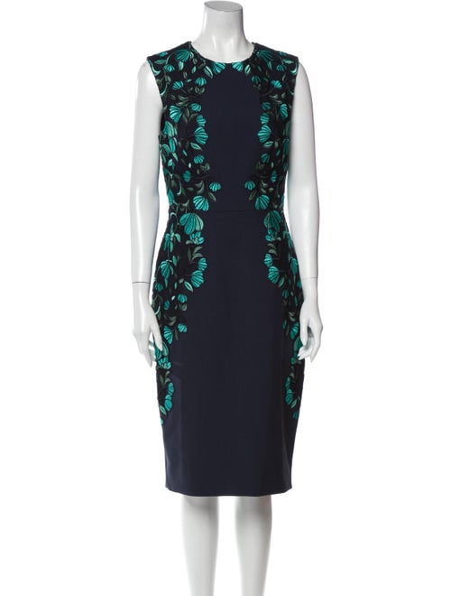 Lela Rose Floral Print Midi Length Dress Rose