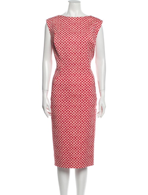 Lela Rose Polka Dot Print Midi Length Dress Rose