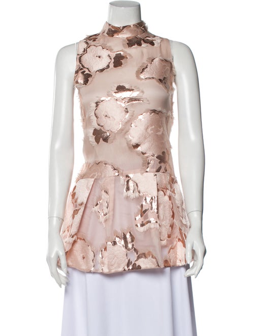 Lela Rose Mock Neck Sleeveless Blouse Rose