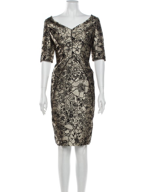 Lela Rose Floral Print Knee-Length Dress Rose