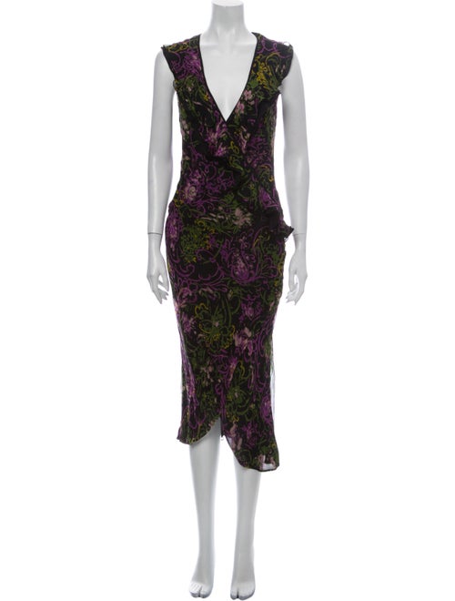 Lela Rose Floral Print Long Dress Rose