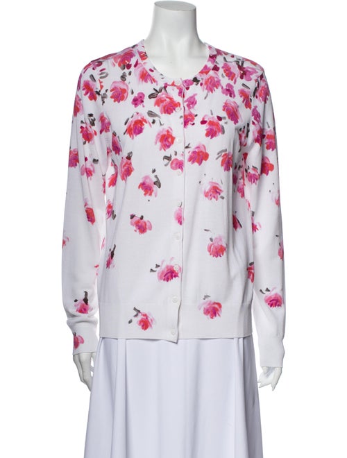 Lela Rose Floral Print Crew Neck Sweater Rose