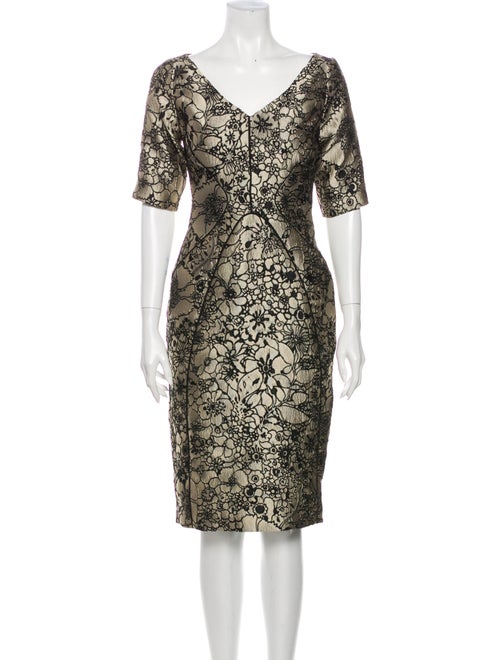 Lela Rose Floral Print Knee-Length Dress Rose