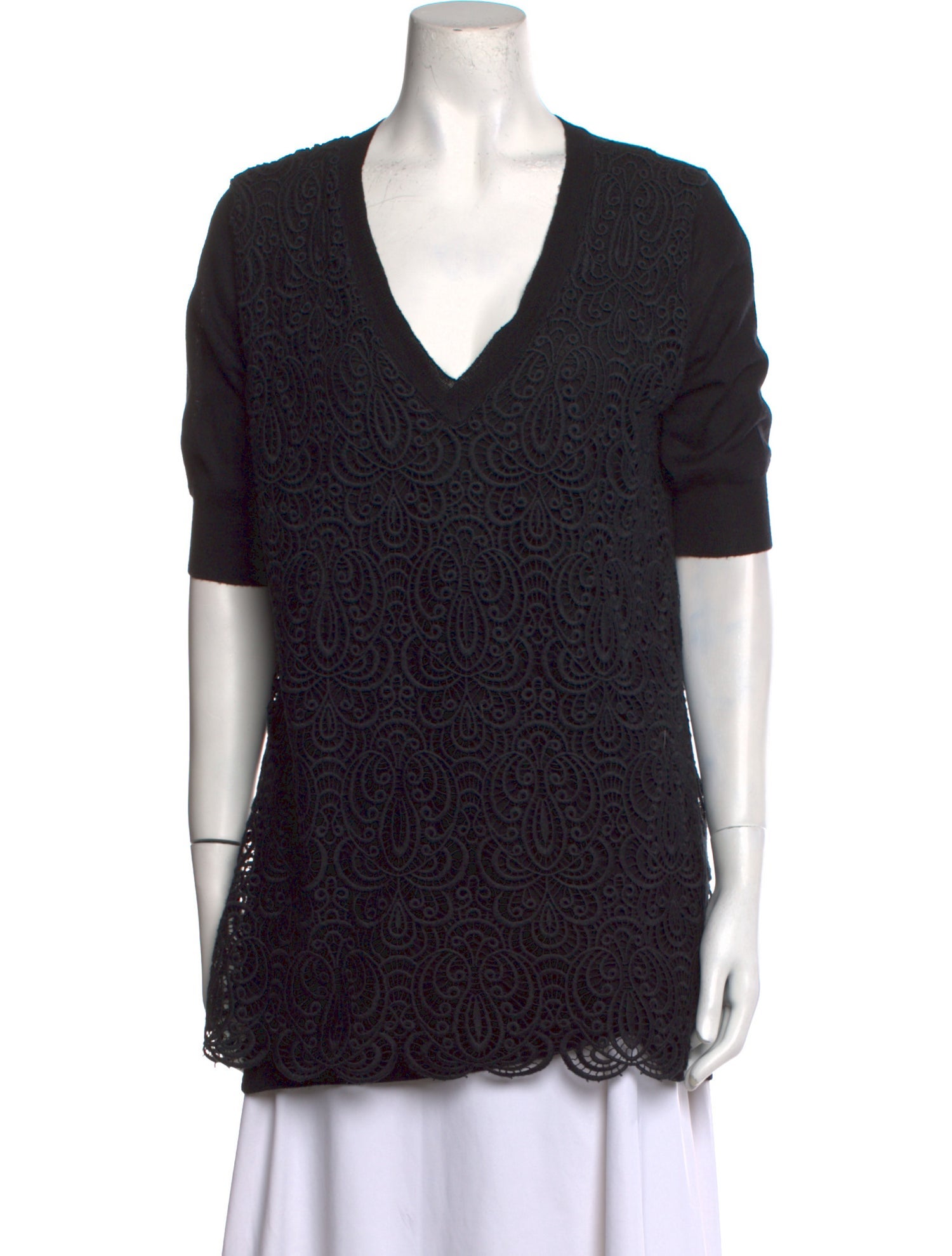 Lela Rose Wool Plunge Neckline Sweater