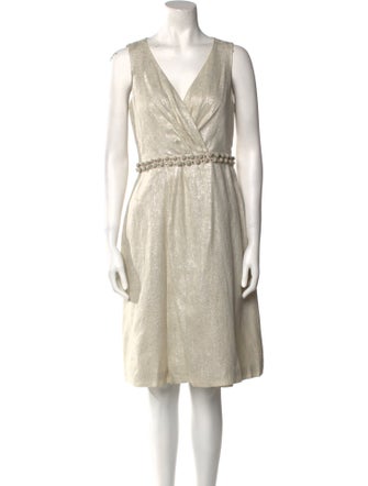 Lela Rose V-Neck Knee-Length Dress