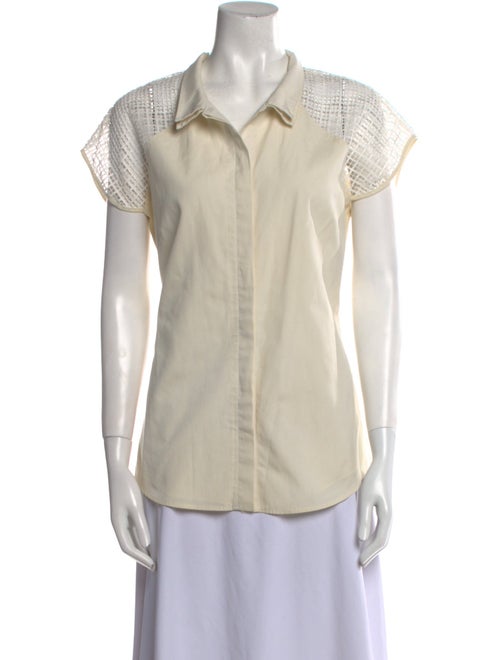 Lela Rose Short Sleeve Button-Up Top