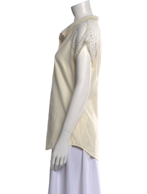 Lela Rose Short Sleeve Button-Up Top