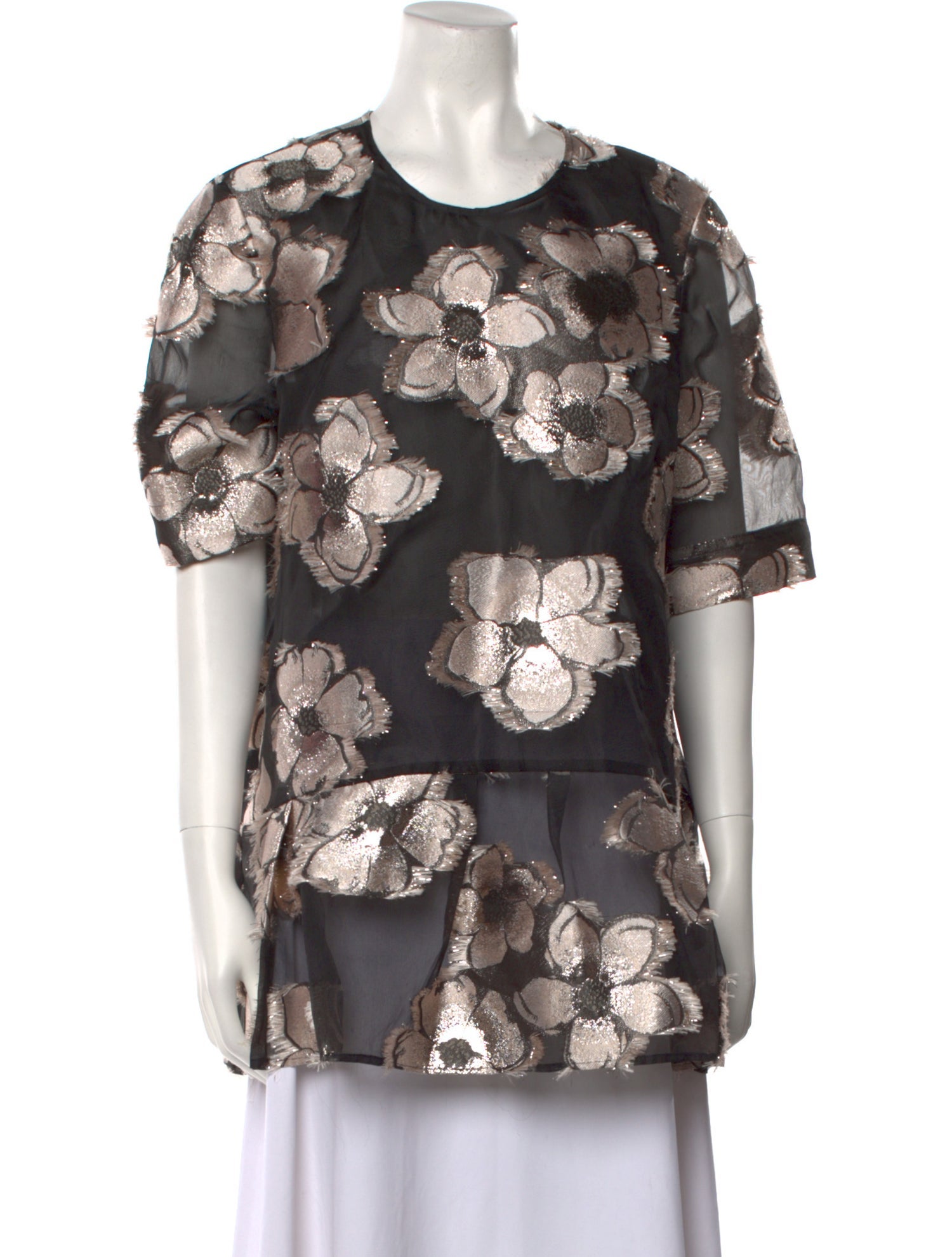 Lela Rose Floral Print Crew Neck Blouse