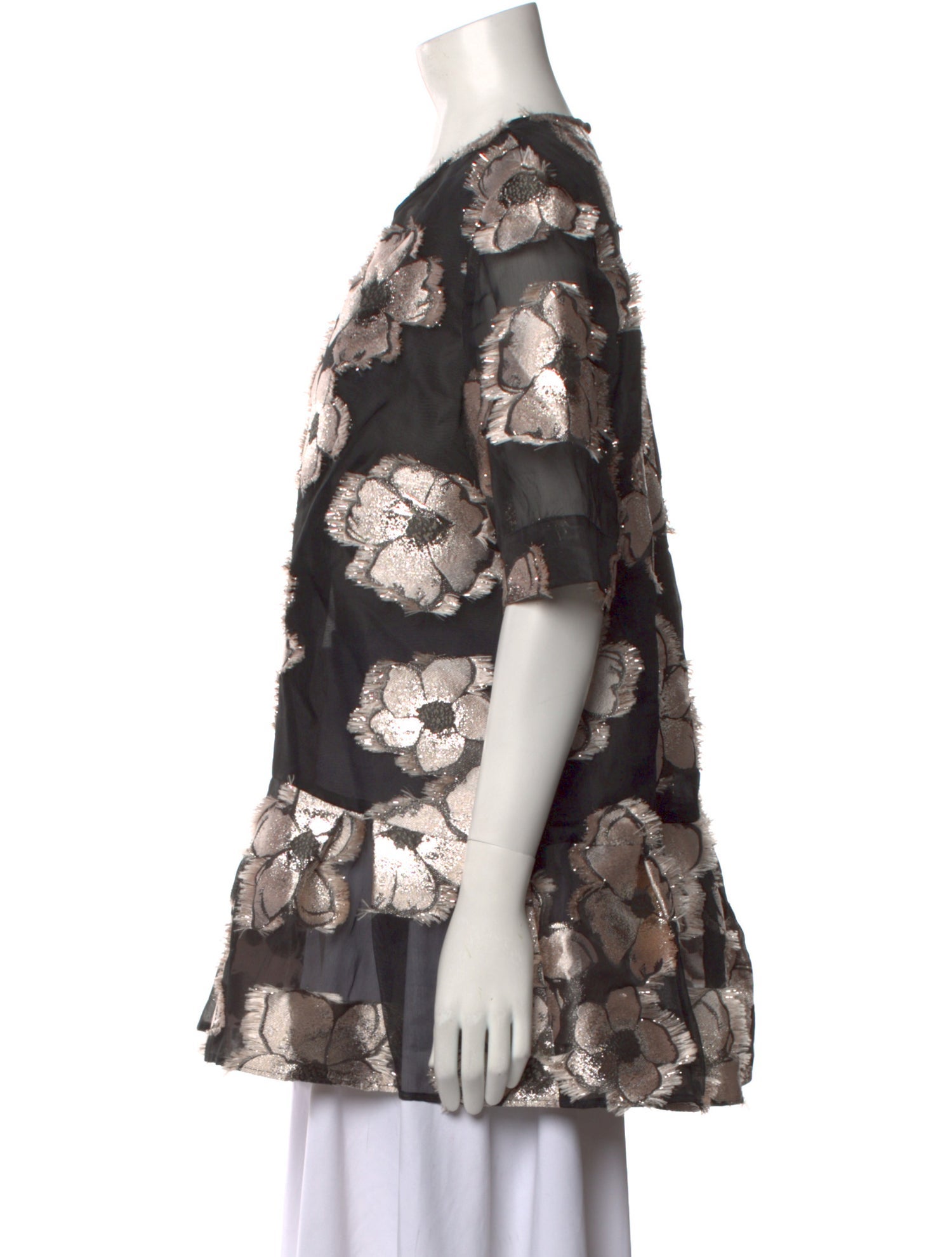 Lela Rose Floral Print Crew Neck Blouse