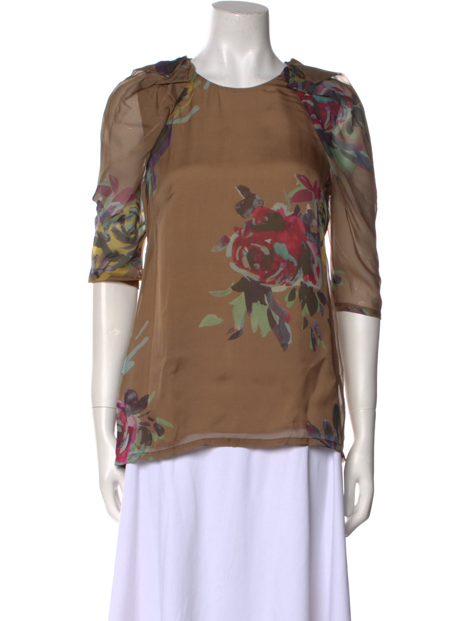 Lela Rose Floral Print Crew Neck Blouse