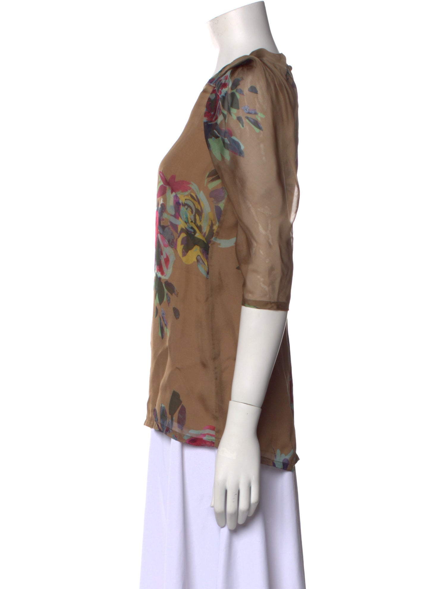 Lela Rose Floral Print Crew Neck Blouse