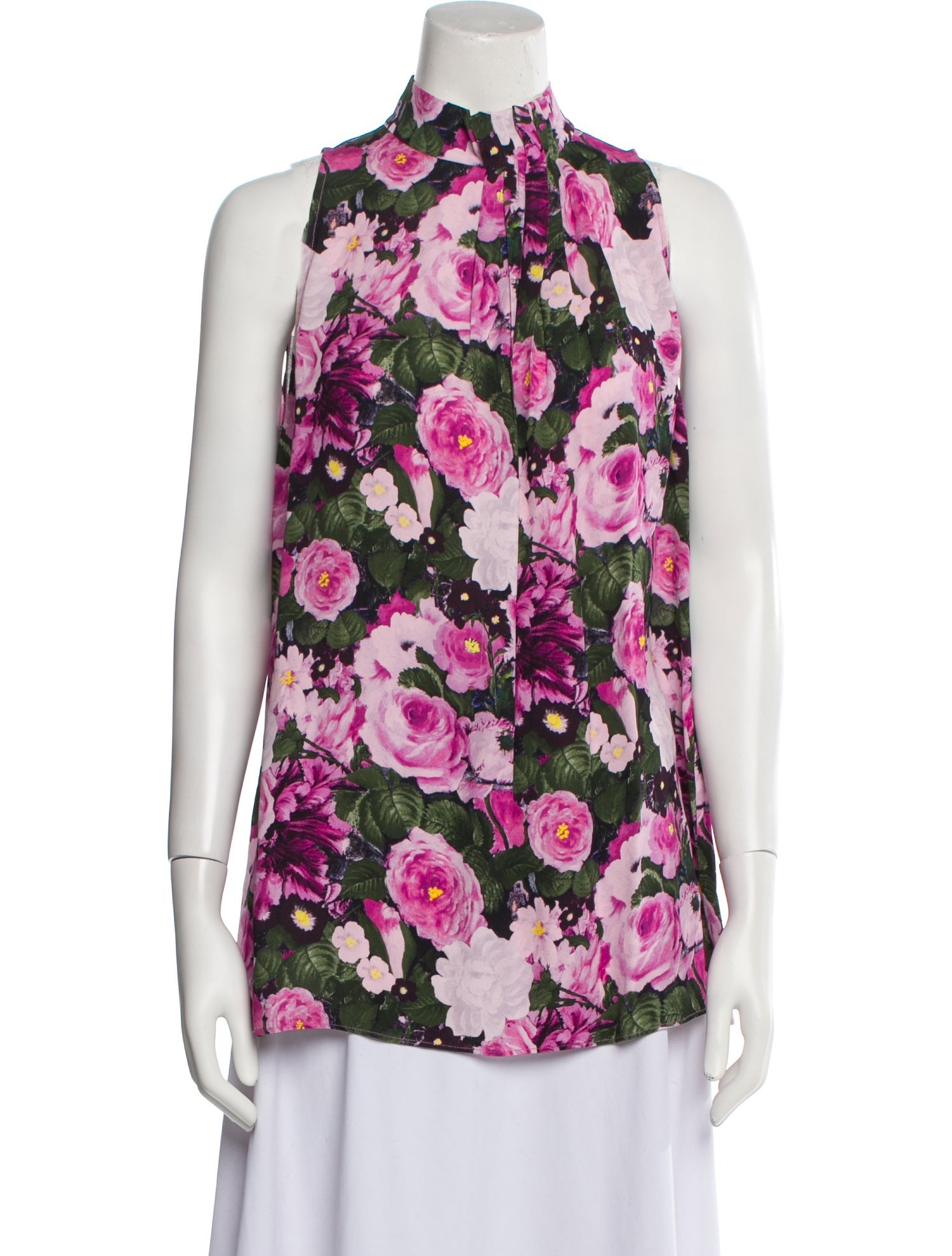 Lela Rose Floral Print Mock Neck Blouse