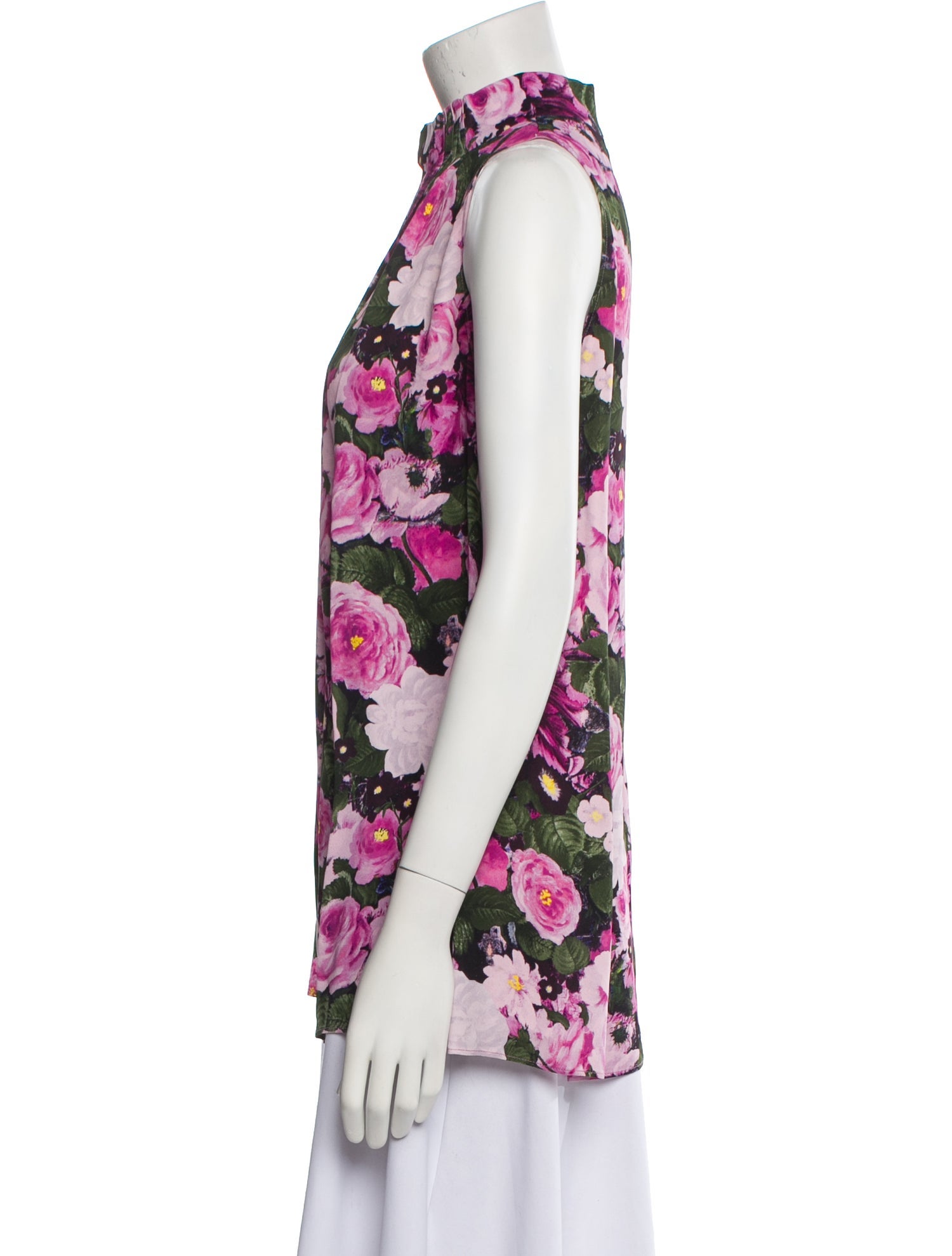 Lela Rose Floral Print Mock Neck Blouse