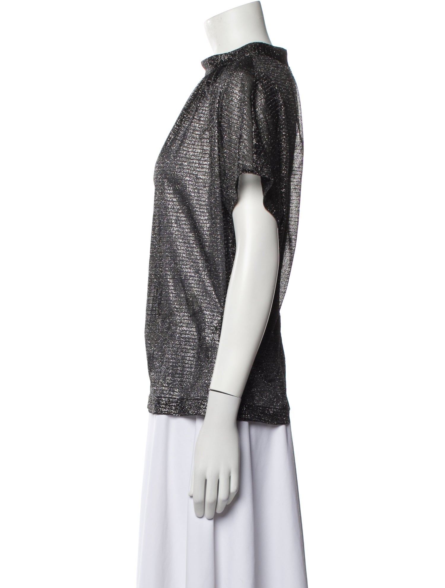 Lela Rose Mock Neck Short Sleeve Blouse