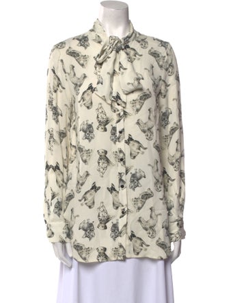 Lela Rose Printed Tie Neck Blouse