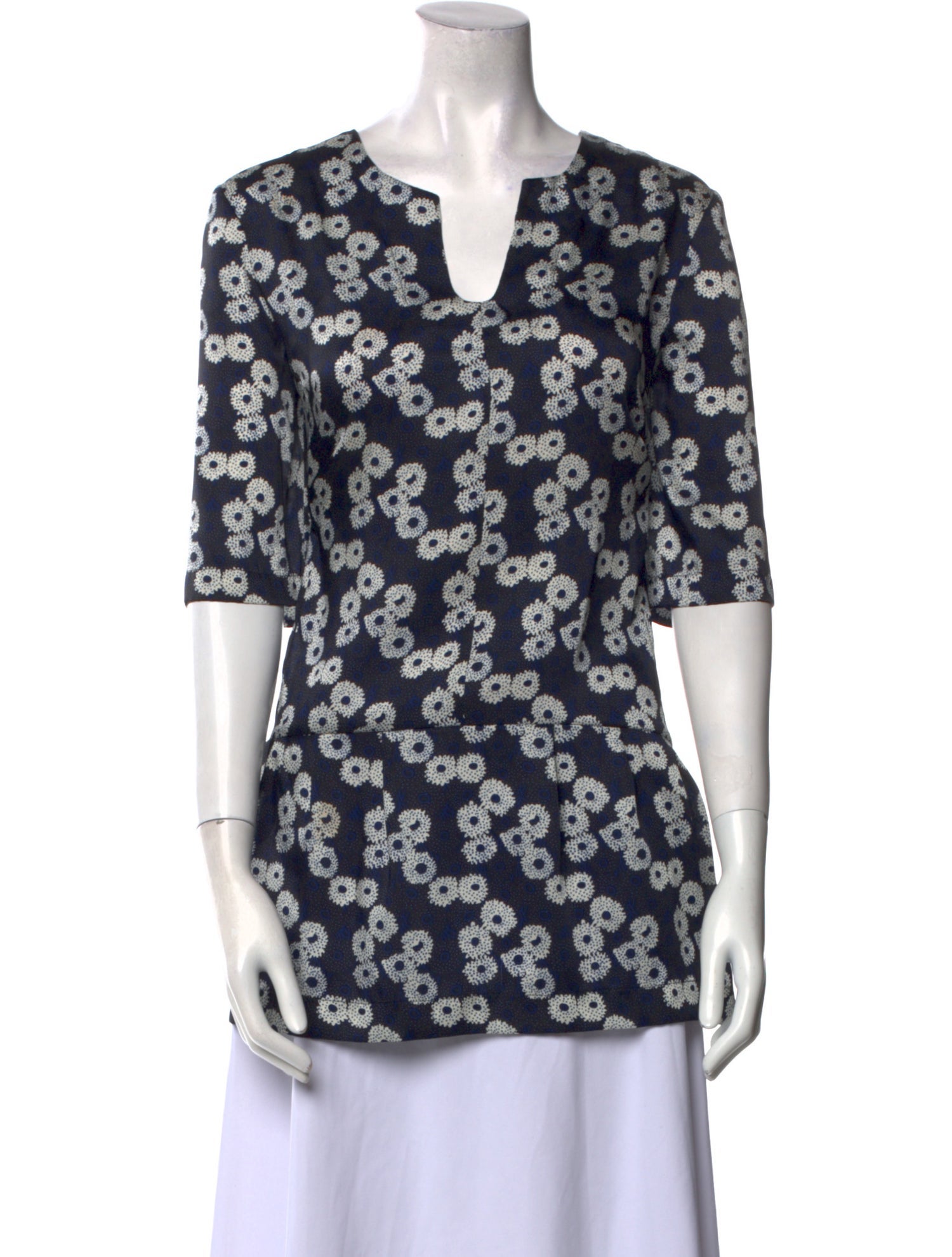 Lela Rose Floral Print V-Neck Tunic
