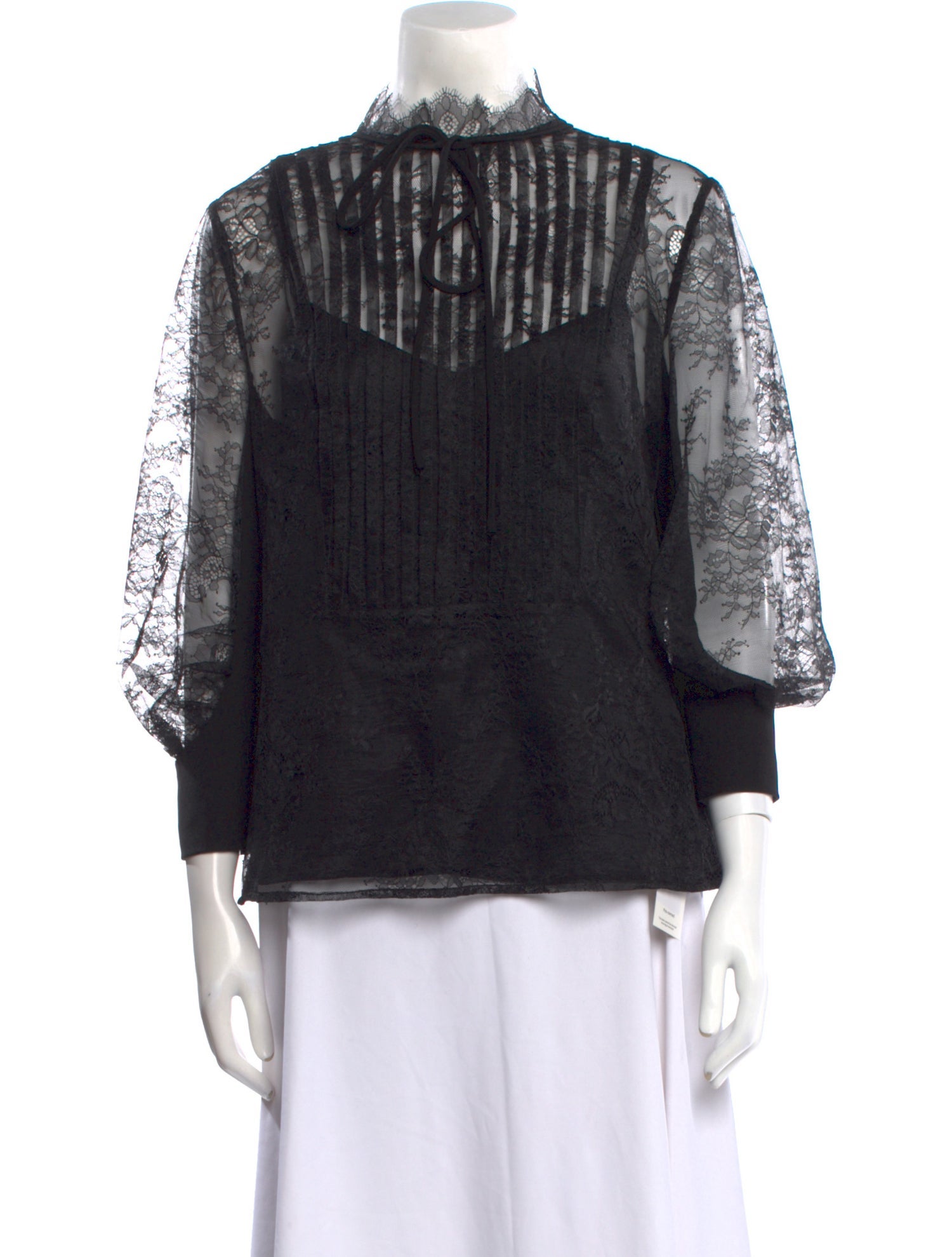 Lela Rose Mock Neck Three-Quarter Sleeve Blouse