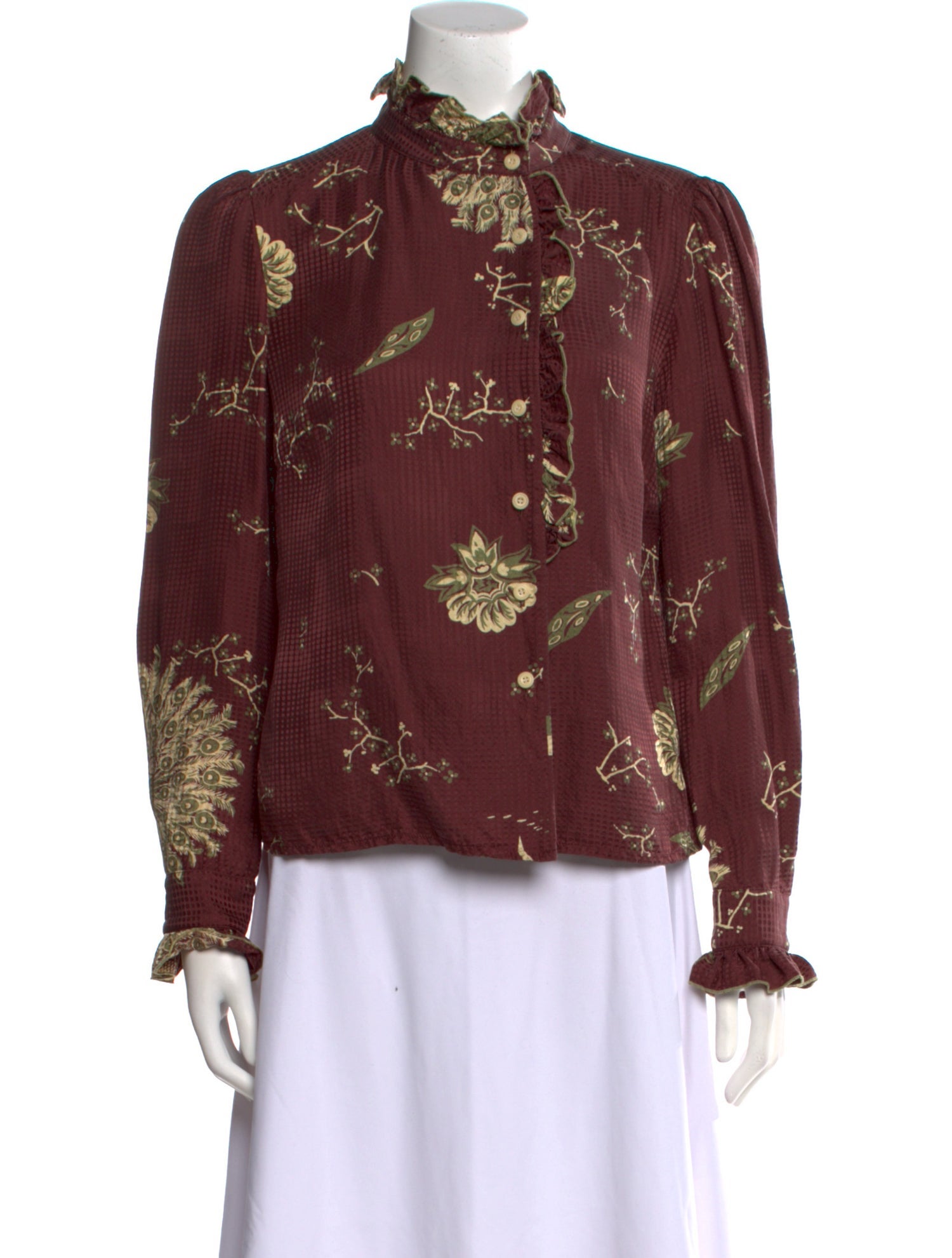 Lela Rose Floral Print Mock Neck Blouse