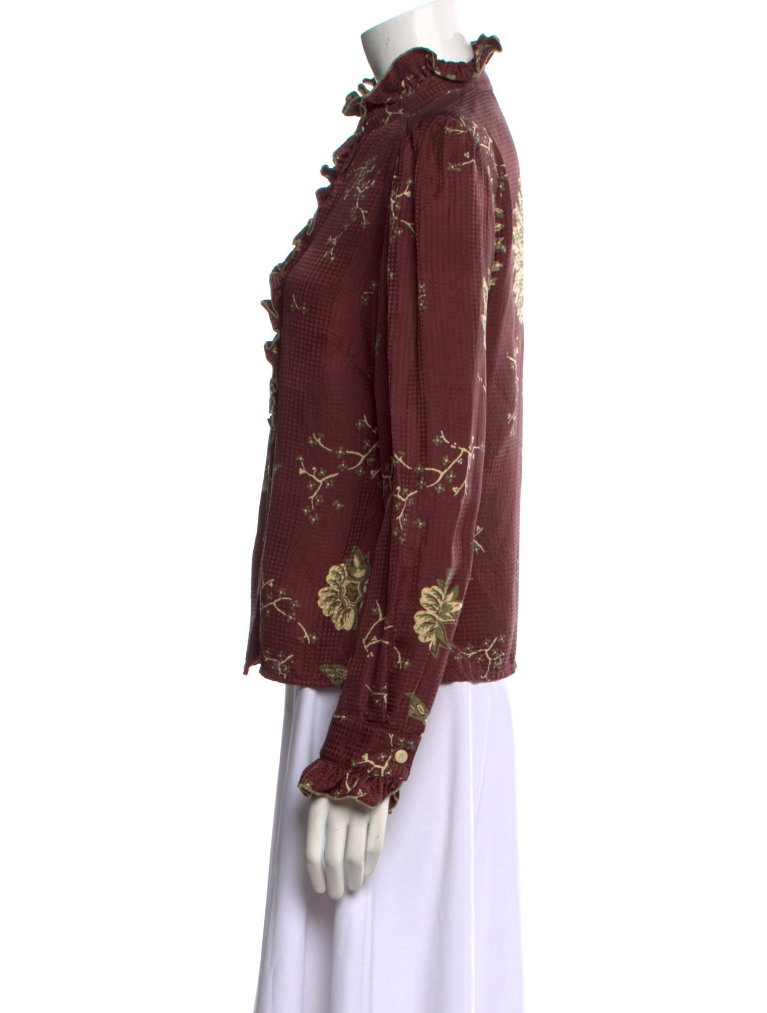 Lela Rose Floral Print Mock Neck Blouse