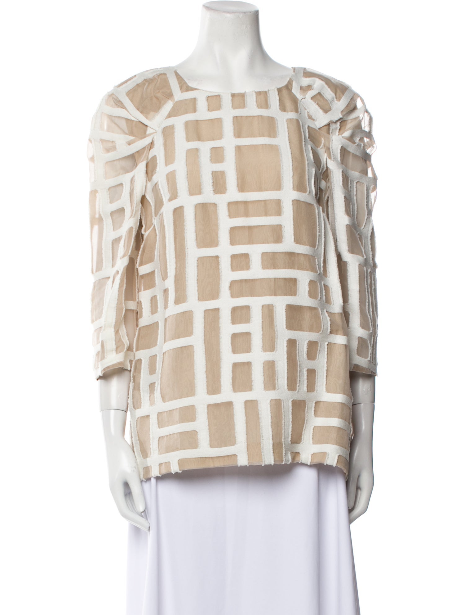 Lela Rose Printed Bateau Neckline Blouse